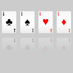 All four ace poker card in modern design with reflection effect. Card game illustration.