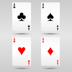 Collection of four ace cards. Card game illustration with shadow effect.
