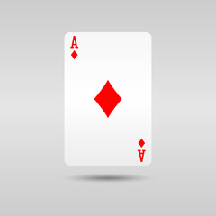Diamonds ace poker card in modern design with shadow under. Card game illustration