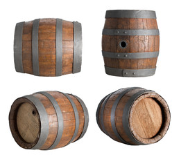 four angle wood barrel, cask, isolated on white background with clipping path