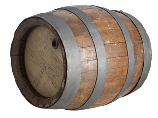 wood barrel, cask, isolated on white background with clipping path