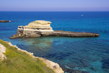 Rocky stacks on the coast of Salento in Italy