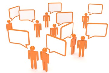 people with talk bubbles isolated over a white background. 3D rendering.
