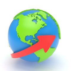 Arrow and Earth globe. 3d render