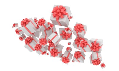 flying gift boxes. 3D rendering.