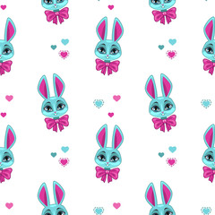 Pretty seamless pattern with cute bunny