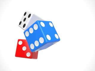 three dices on white. 3D rendering.