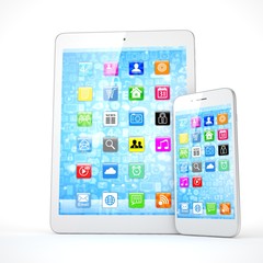 Tablet and smartphone on a white. 3D rendering.