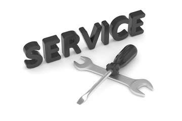 3D Illustration Wrench and screwdriver, service concept