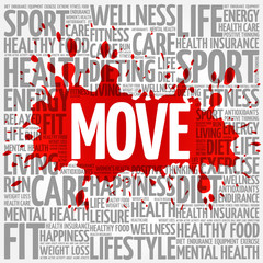 MOVE word cloud background, health concept