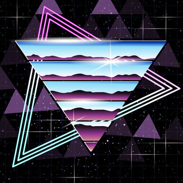 retrofuturistic chrome and neon background 