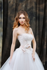 Fototapeta na wymiar portrait of pretty bride in wedding dress