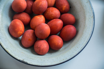 Easter eggs on rustic background