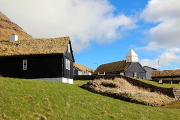 Old village in the wilderness of the Faroe Islands 