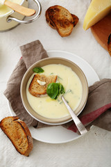 bowl of hot cheese soup
