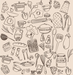 drawn doodle Kitchen utensils set Vector illustration Sketchy kitchen ware icons collection Isolated appliance kitchen tools symbols Cutlery icons Cooking equipment