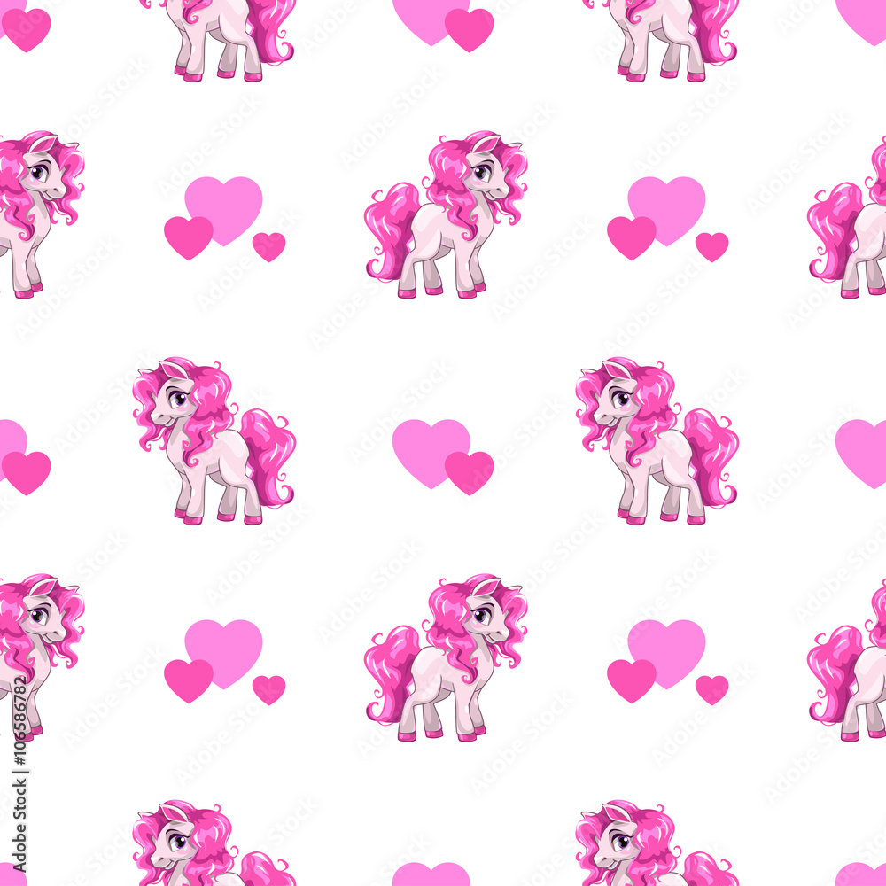 Sticker cute seamless pattern with little cartoon pony