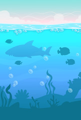 Fototapeta na wymiar Cartoon vector vertical underwater landscape