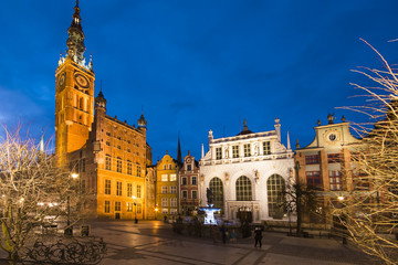 Obraz premium Gdańsk. Gdańsk - nocny widok na Stare Miasto