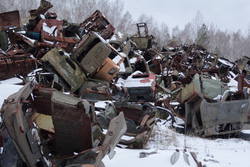 UKRAINE. Chernobyl Exclusion Zone. - 2016.03.20. abandoned radioactive vehicles