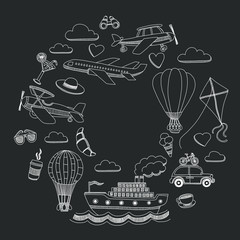 Hand drawn images Travel and transportation