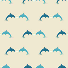 Seamless sea dolphins pattern