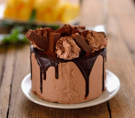 chocolate cake on wooden background