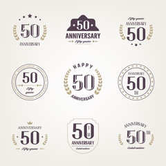 Fifty years anniversary celebration logotype. 50th anniversary logo set.
