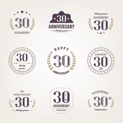 Thirty years anniversary celebration logotype. 30th anniversary logo set.