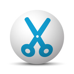 Blue Scissors icon on sphere on white background