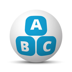 Blue Abc Blocks icon on sphere on white background