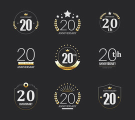 Twenty years anniversary celebration logotype. 20th anniversary logo set.