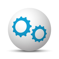 Blue Gears icon on sphere on white background