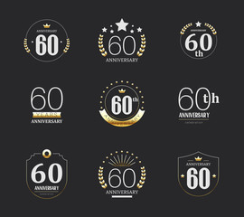 Sixty years anniversary celebration logotype. 60th anniversary logo set.