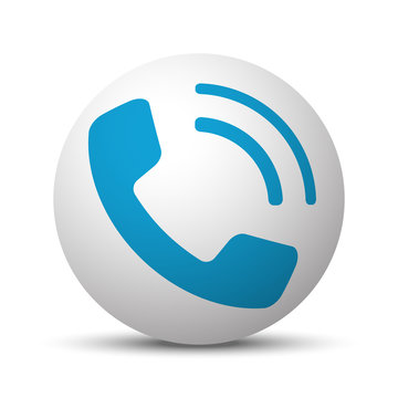 Blue Phone icon on sphere on white background