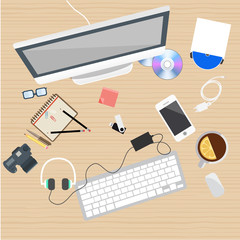 Workplace flat, web work vector 