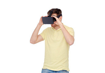 man in virtual reality headset or 3d glasses