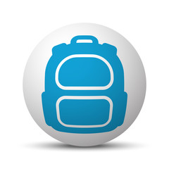 Blue Backpack icon on sphere on white background