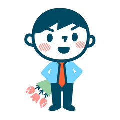 花束を持ったビジネスマン