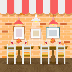 Restaurant interior with bricks wall vector for your ideas