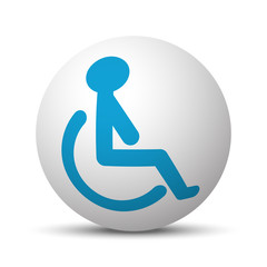 Blue Wheel Chair icon on sphere on white background