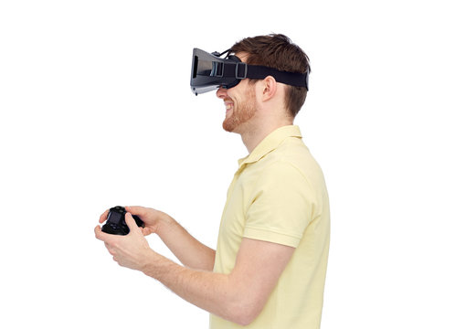 man in virtual reality headset or 3d glasses
