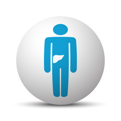 Blue Liver icon on sphere on white background