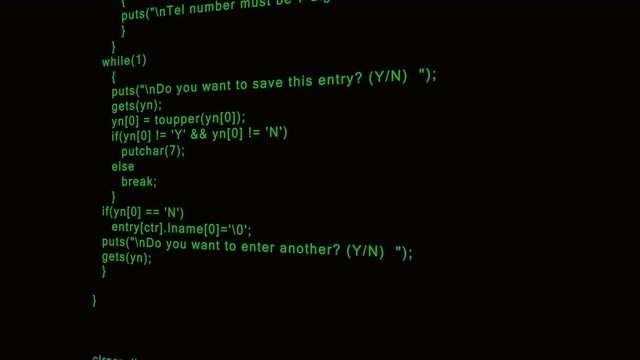 Computer code on a screen