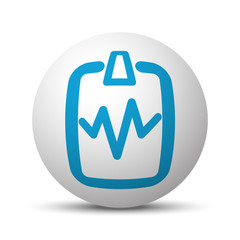 Blue Cardiogram Clipboard icon on sphere on white background
