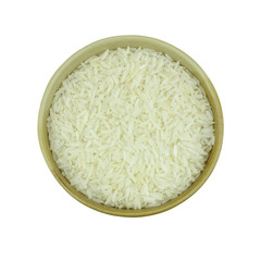 Rice on dish isolated white background
