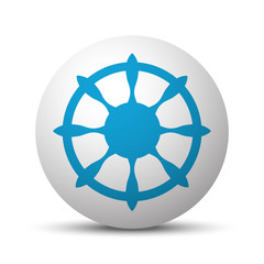 Fototapeta premium Blue Boat Wheel icon on sphere on white background