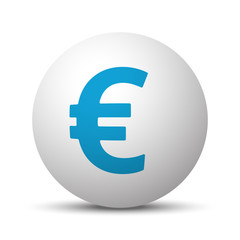 Blue Euro icon on sphere on white background