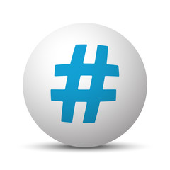Blue Hashtag icon on sphere on white background