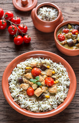 Thai green chicken curry with mix of white and wild rice